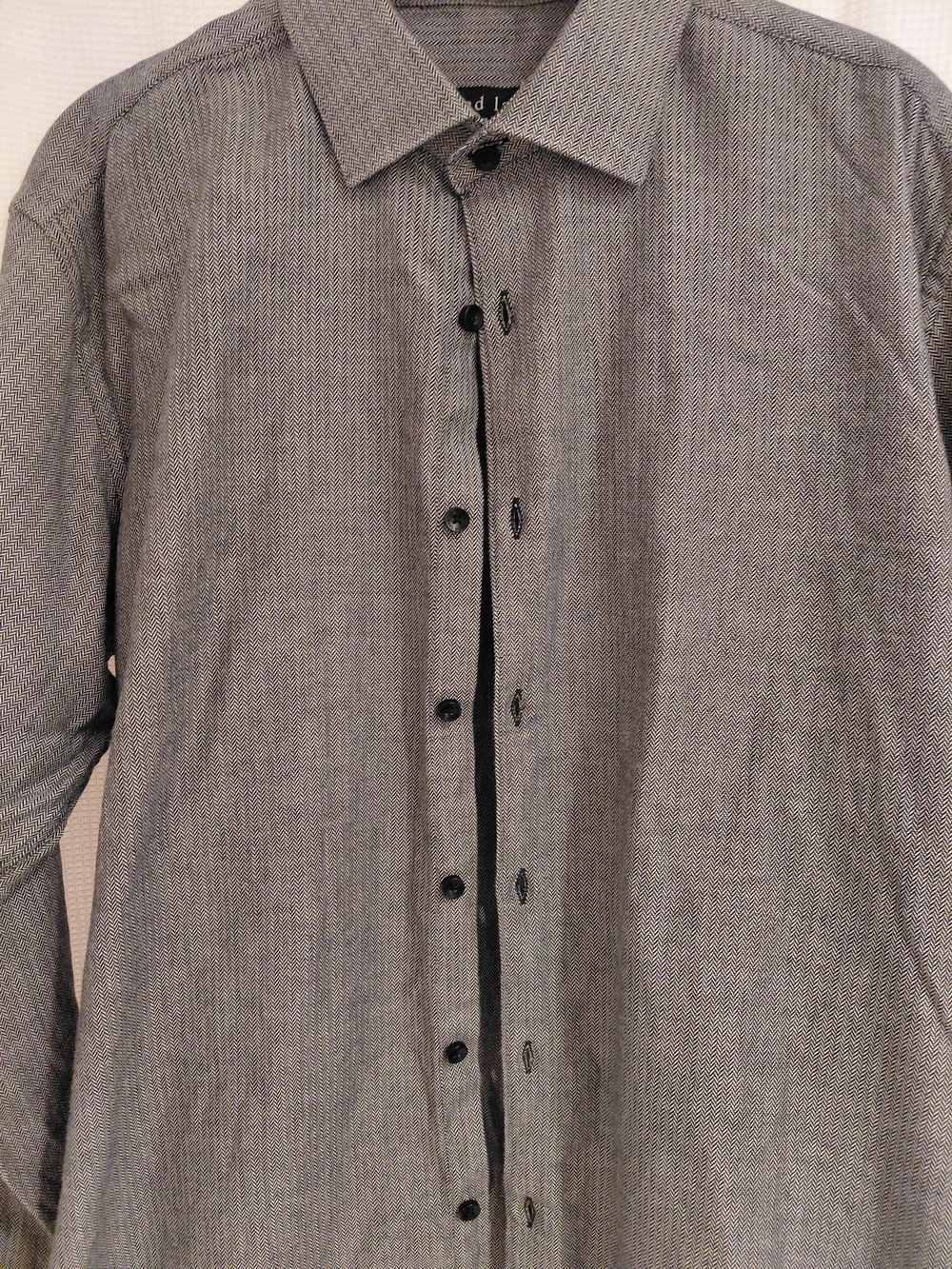 Jared Lang Grey Herringbone Button-Down Shirt XL